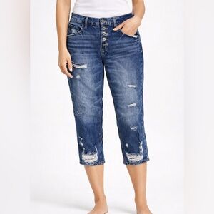 KAN CAN Jeans Women's 7/27 Distressed Button Fly Straight Leg Denim‎